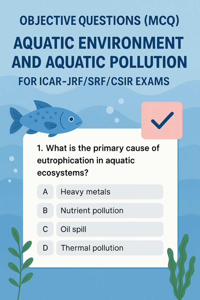 Objective questions (MCQ) on Aquatic Environment and Aquatic pollution for ICAR-JRF/SRF/CSIR Exams