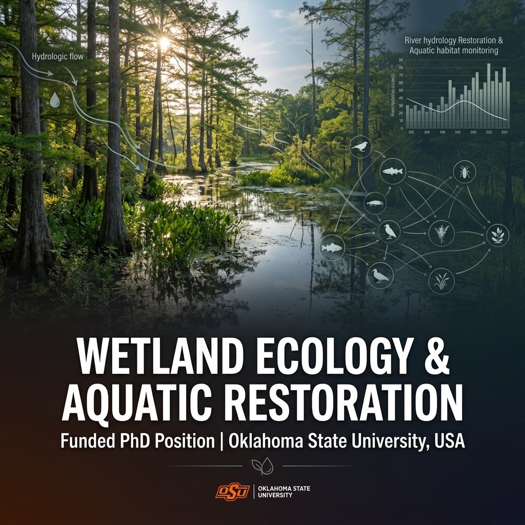 Funded PhD Position in Wetland Ecology, Aquatic Restoration & Hydrology at Oklahoma State University, USA