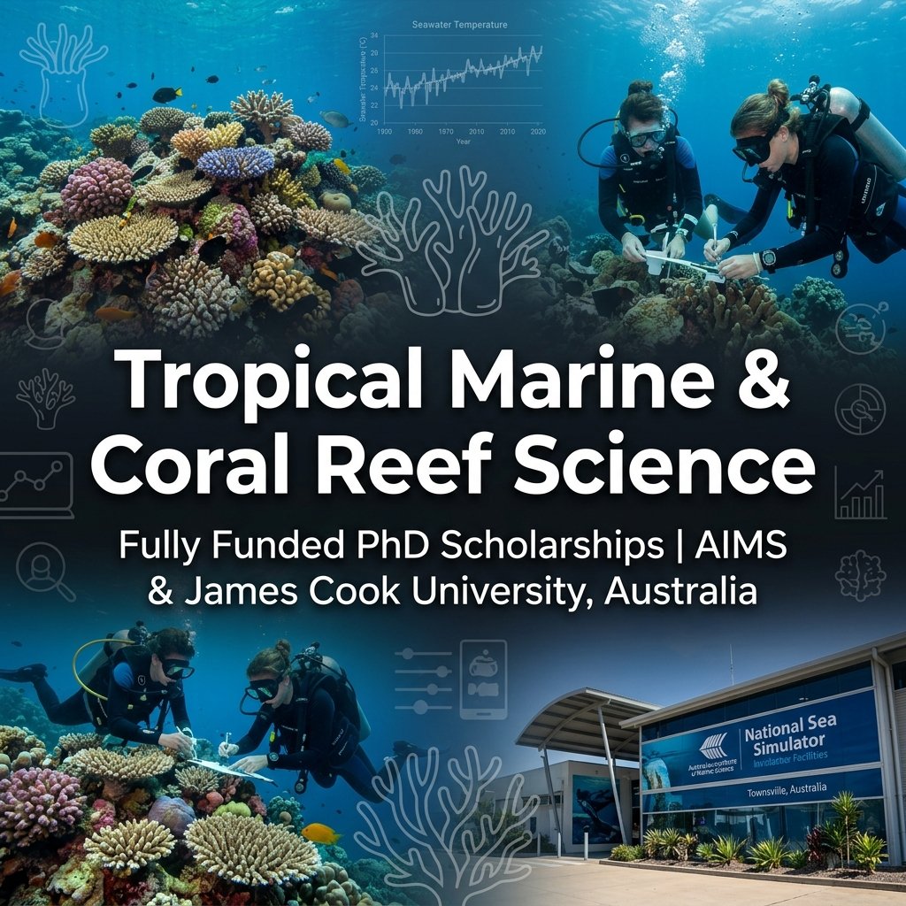 AIMS@JCU Higher Degree Research Scholarships in Tropical Marine & Coral Reef Science, Australia (2026–2027)