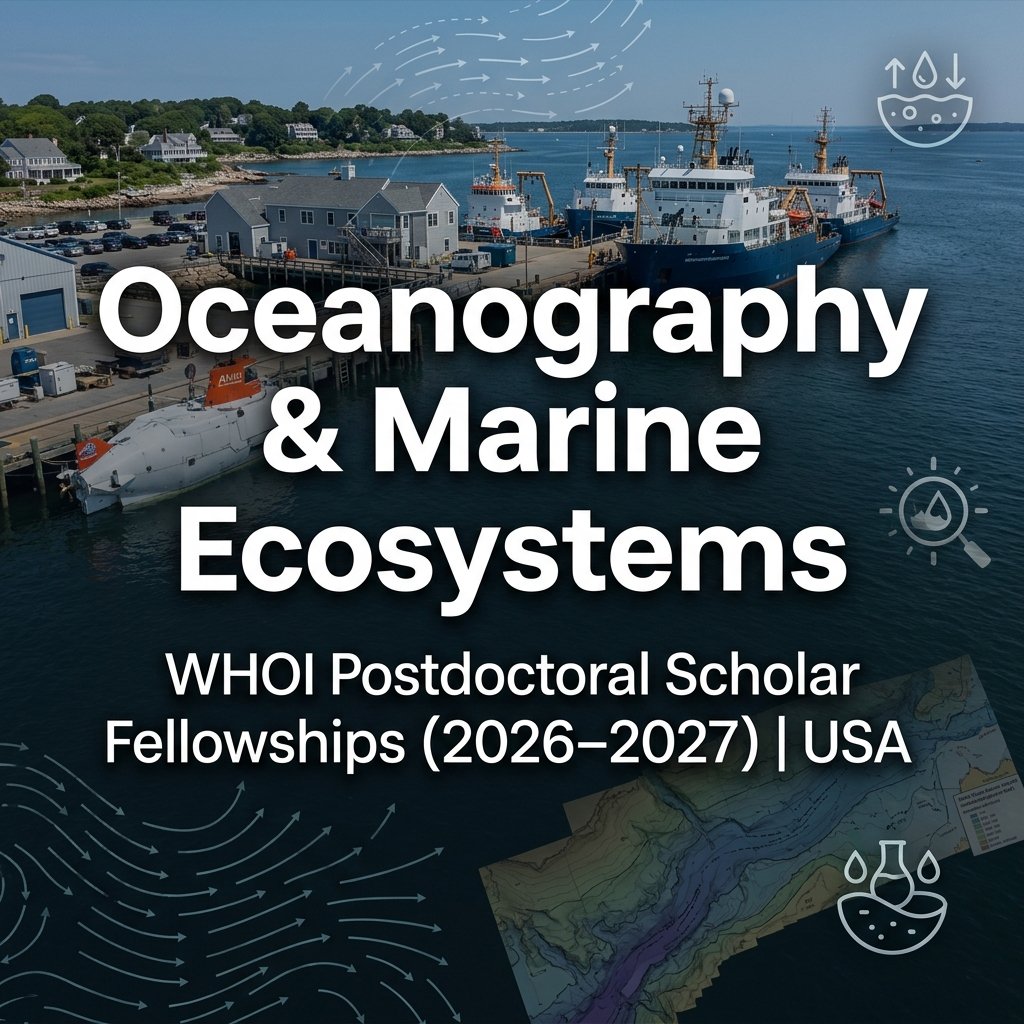 WHOI Postdoctoral Scholar Fellowships in Oceanography & Marine Science, USA (2026–2027)