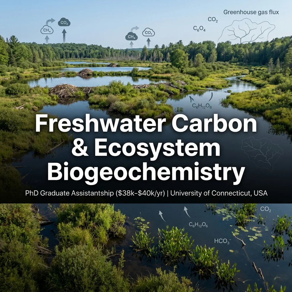 PhD Graduate Assistantship in Freshwater Biogeochemistry & Carbon Cycling (k–k/yr) at University of Connecticut, USA