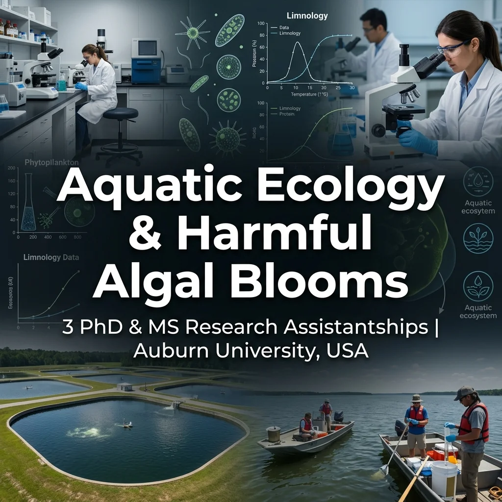 3 PhD & MS Graduate Research Assistantships in Aquatic Ecology & Aquaculture at Auburn University, USA