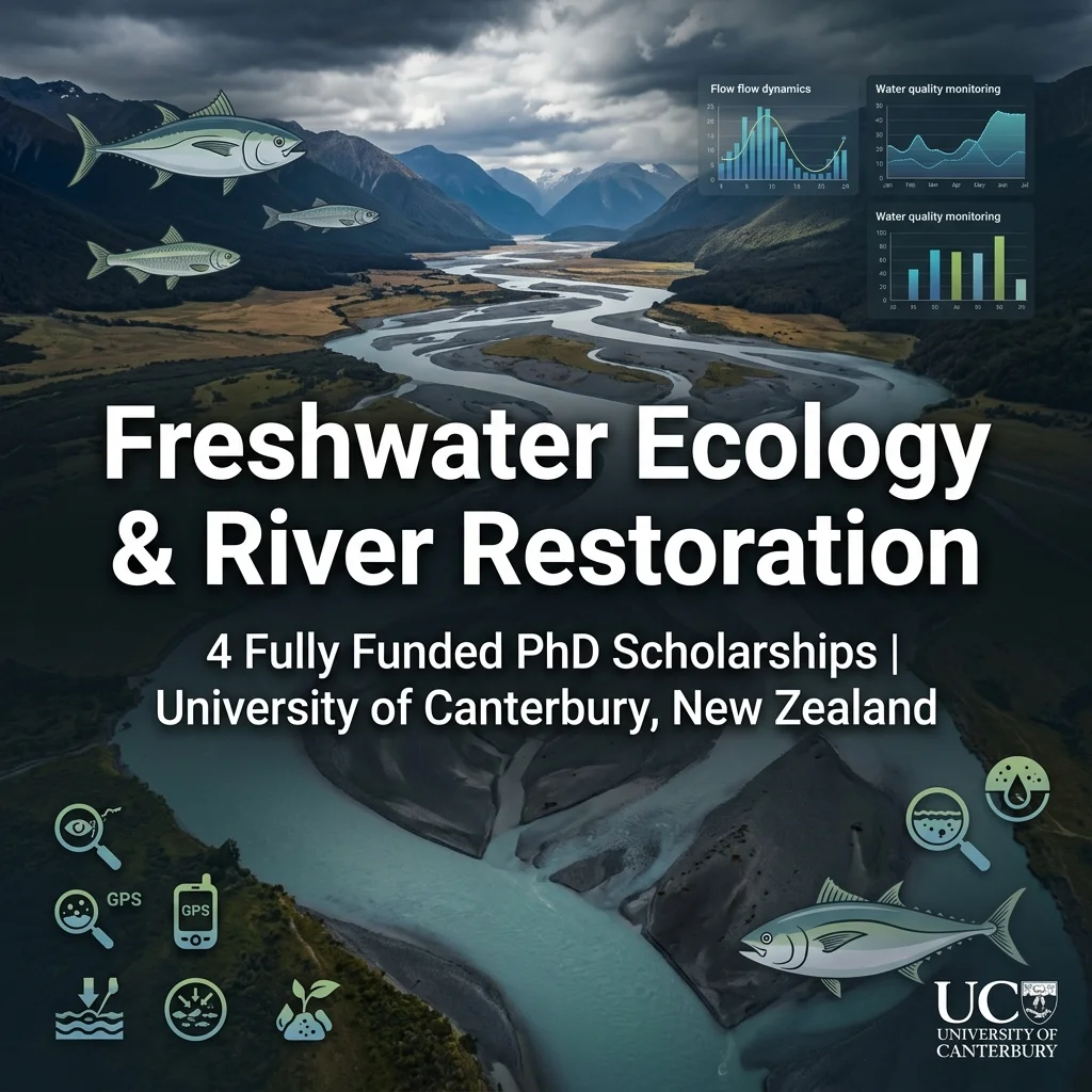 4 Fully Funded PhD Scholarships in Freshwater Ecology & River Restoration at University of Canterbury, New Zealand