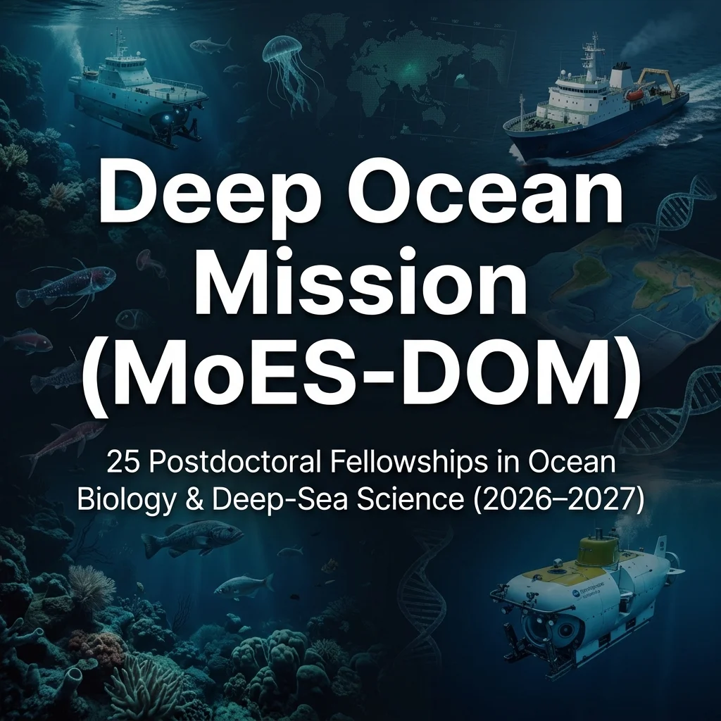 India Deep Ocean Mission (MoES-DOM) 25 Postdoctoral Fellowships in Ocean Biology, Deep-Sea Mining & Marine Biodiversity (2026–2027)