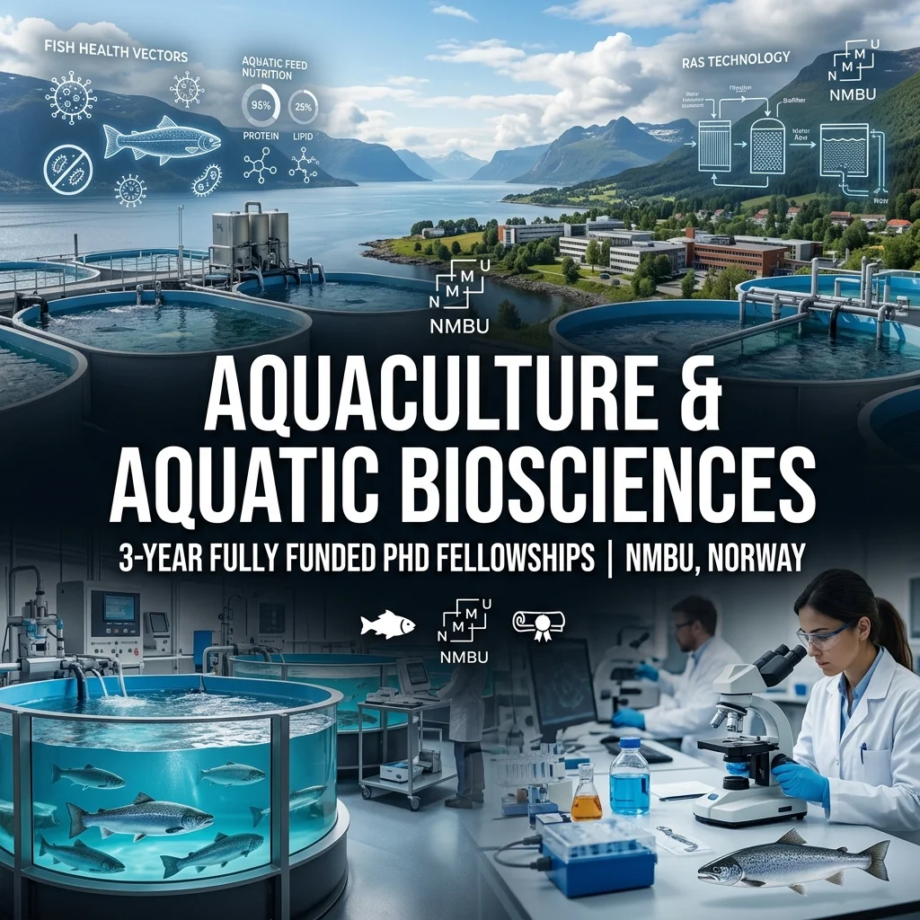 3-Year Fully Funded PhD Fellowships in Aquaculture & Aquatic Biosciences at NMBU, Norway (2026–2027)