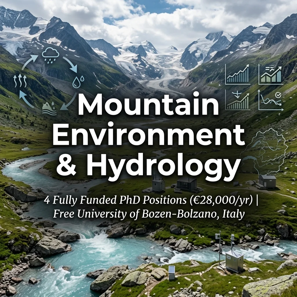 4 Fully Funded PhD Positions in Mountain Environmental Hydrology & Resource Management at Free University of Bozen-Bolzano, Italy
